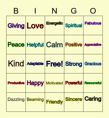 Positive Words Bible Bingo Card