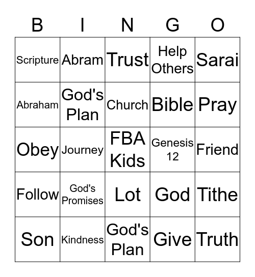 Abraham's Journey Bingo Card