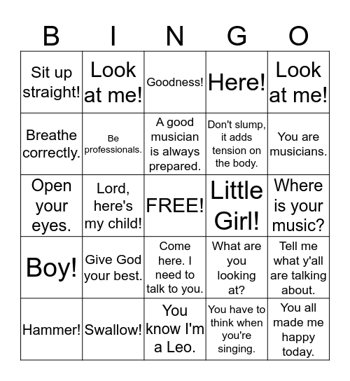 Things Sis. Hamilton Would Say  Bingo Card