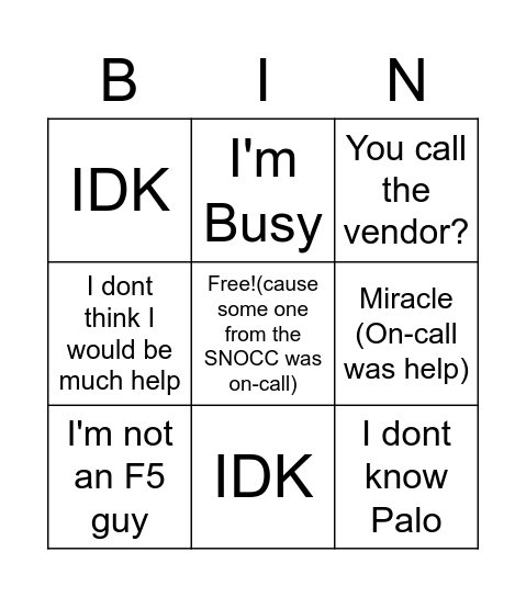 Untitled Bingo Card
