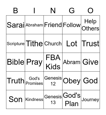 Abraham's Journey Bingo Card