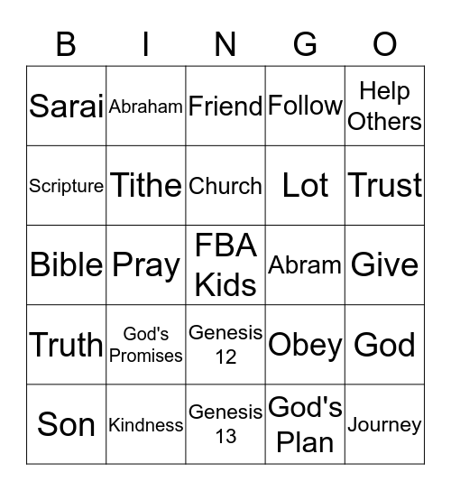 Abraham's Journey Bingo Card
