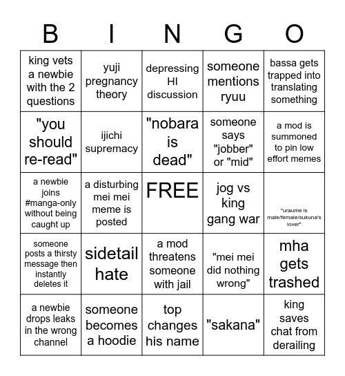 jjk discord manga bingo Card