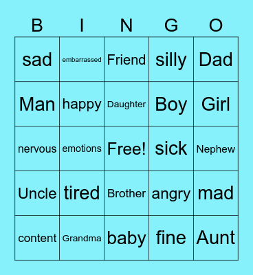 People and Emotions Bingo Card