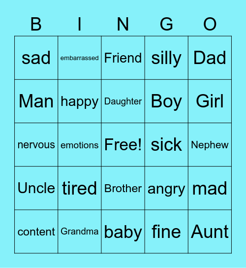 People and Emotions Bingo Card