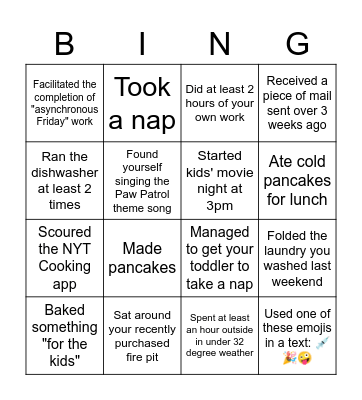 Pandemic Saturday Bingo! Bingo Card