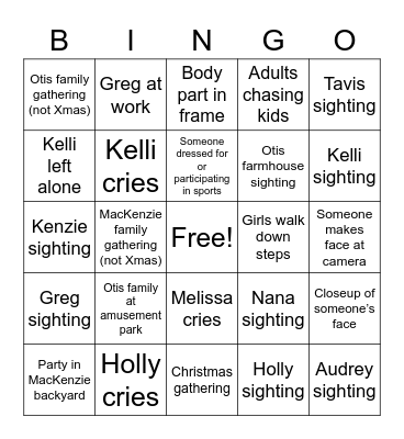 Home Movie Bingo Card