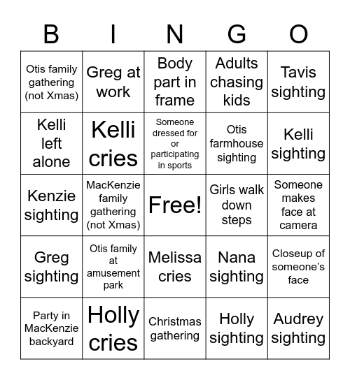 Home Movie Bingo Card