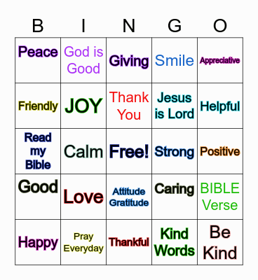 Positive Words Bible Bingo Card