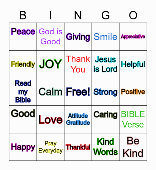 Positive Words Bible Bingo Card