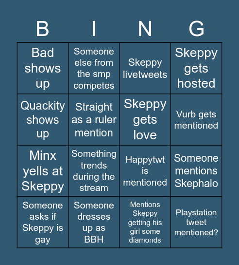 Skeppy LoH Bingo Card