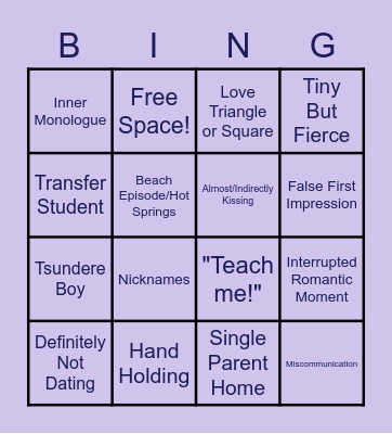 SHOUJO ANIME TROPES Bingo Card