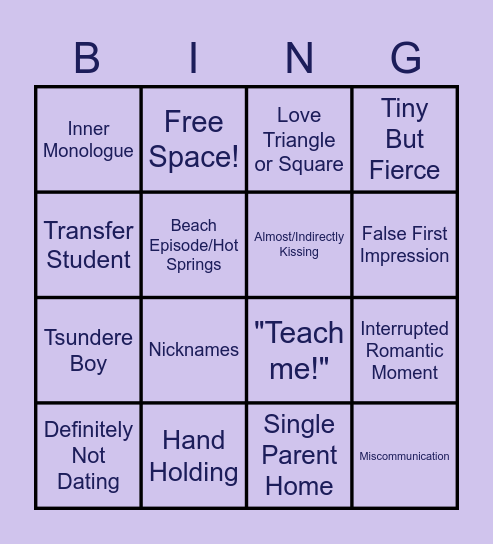 SHOUJO ANIME TROPES Bingo Card