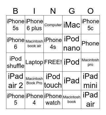 Apple Products Bingo Card