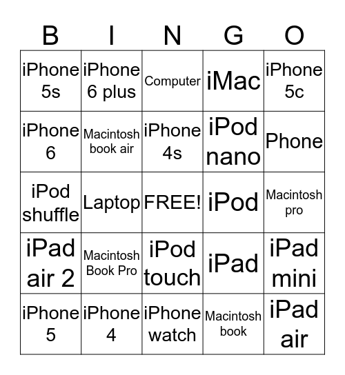 Apple Products Bingo Card