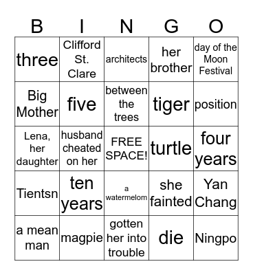 Joy Luck Club Chapter's 13 & 14 Bingo Card
