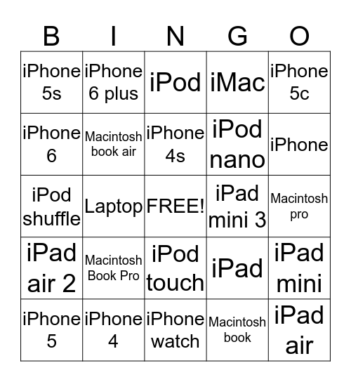 Apple Products Bingo Card