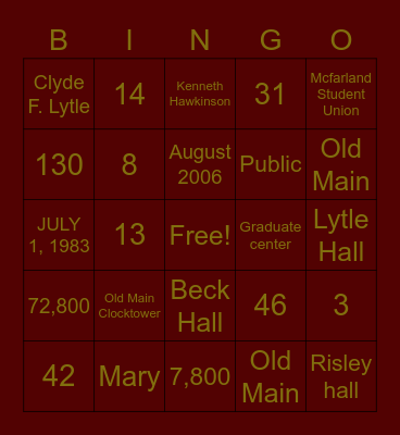 I Heart Ku Week! Bingo Card