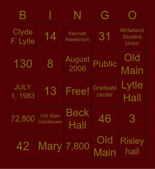 I Heart Ku Week! Bingo Card