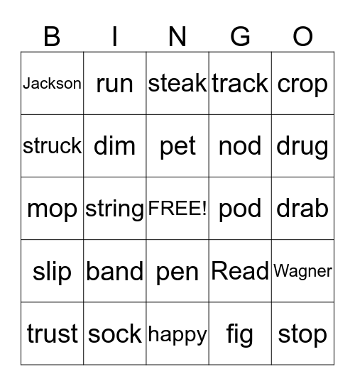 Vocabulary Words Bingo Card