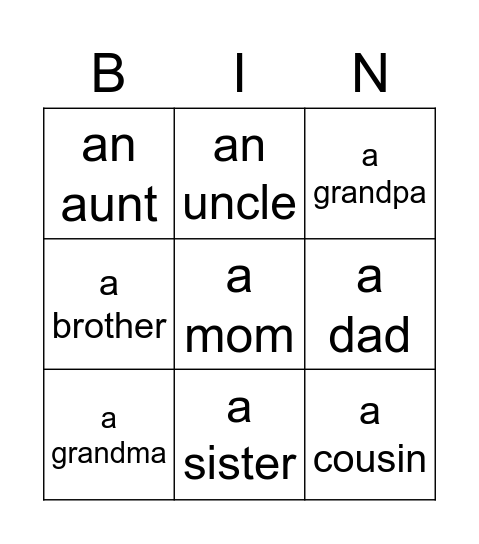 Do you have_____? Bingo Card