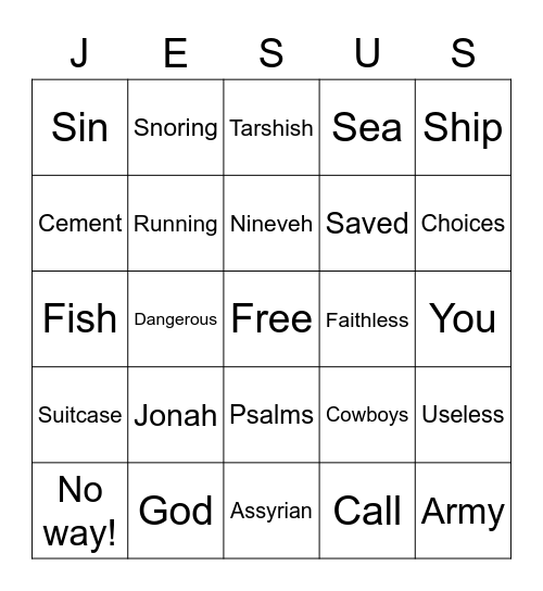 Jonah Chapter 1 - Running from God Bingo Card