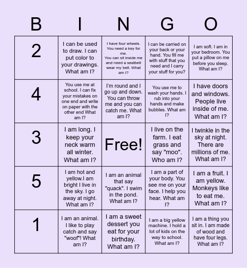 Inferencing Bingo Card