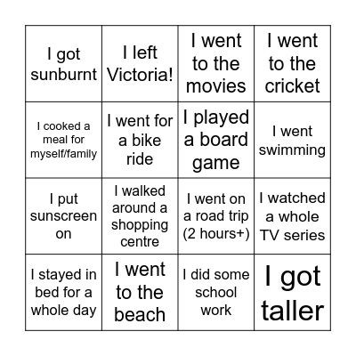 How was your summer? Bingo Card