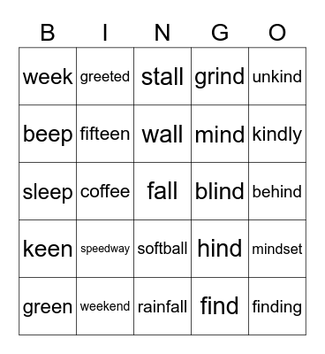 Lesson 72 Bingo Card