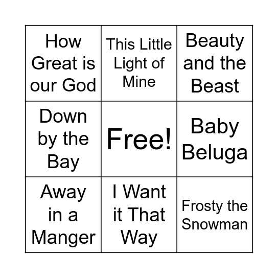 Music Bingo Card