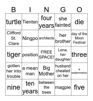 Joy Luck Club Chapter's 13 &14 Bingo Card
