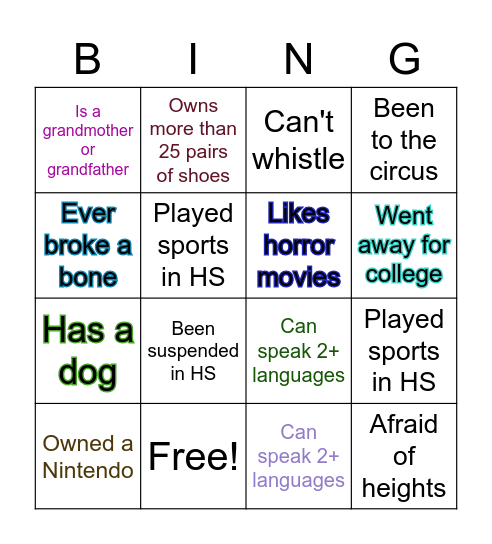 BAHS Bingo Card
