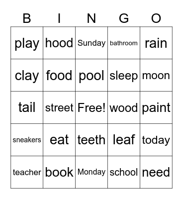 Phonics2 U5 Bingo Card