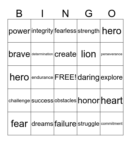 Courage  Bingo Card