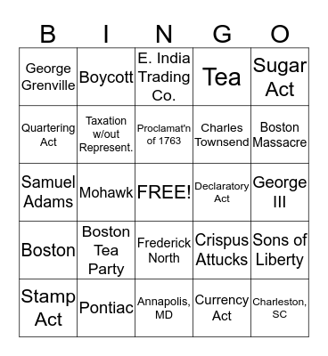 Ch. 5 A New Nation Grows Bingo Card