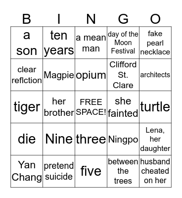 Joy Luck Club Chapter's 13 & 14 Bingo Card