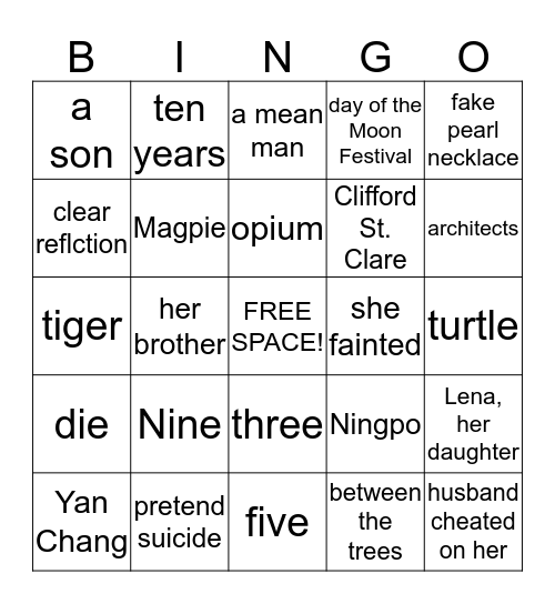 Joy Luck Club Chapter's 13 & 14 Bingo Card