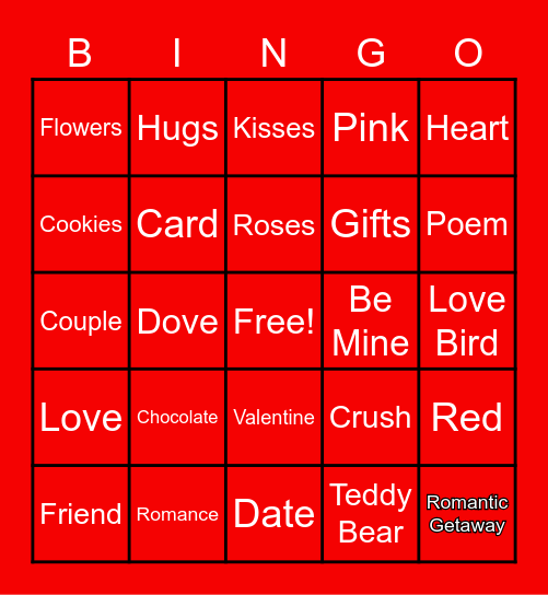 Valentine Bigo Bingo Card