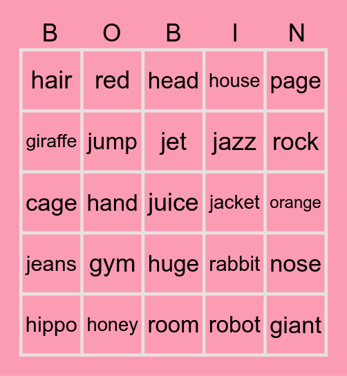 Robin Coolest Bingo Card