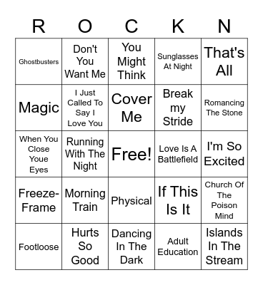 80s Hits Bingo Card