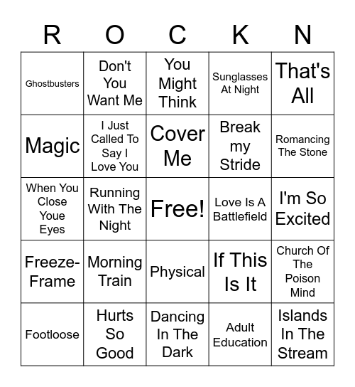 80s Hits Bingo Card