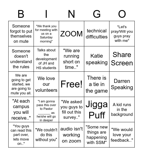 SSM Training Bingo Car Bingo Card