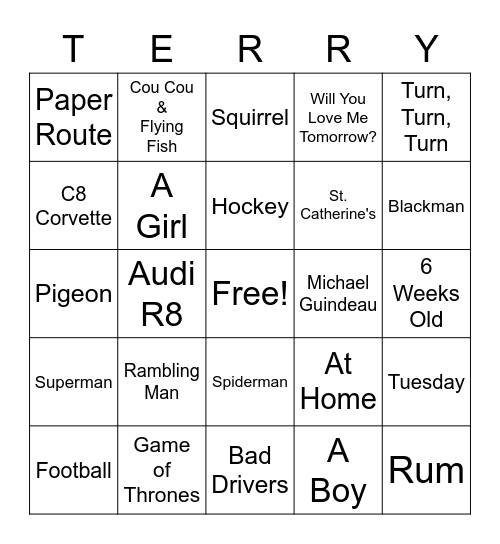 Trivia Bingo!  Game 1 Bingo Card