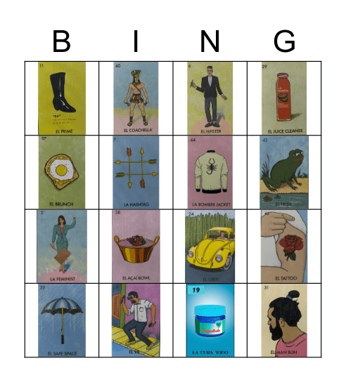 MILLENIAL LOTERIA Bingo Card