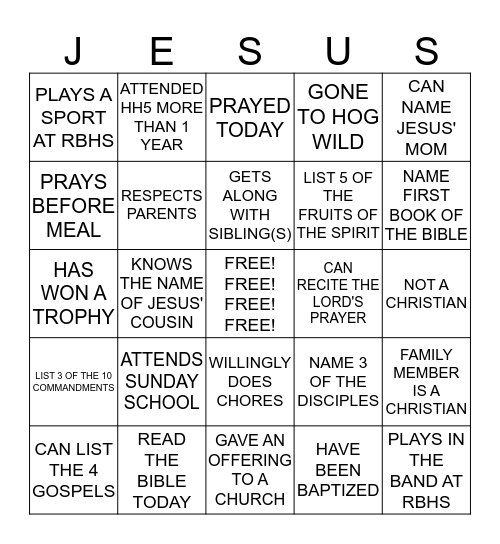 HH5 Bingo Card