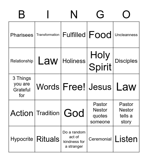 January 31st, 2021 Sermon Bingo! Bingo Card