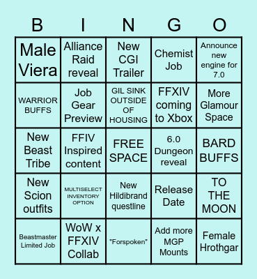 FFXIV Announcement Showcase Bingo Card