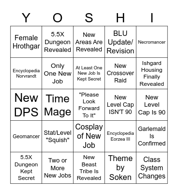 FINAL FANTASY XIV Announcement Showcase and Live Letter Part LXII Bingo Card
