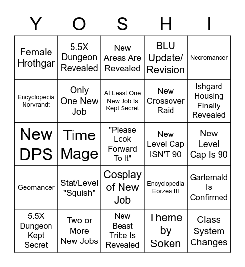 FINAL FANTASY XIV Announcement Showcase and Live Letter Part LXII Bingo Card