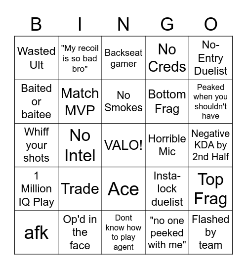 Valorant Bingo Card